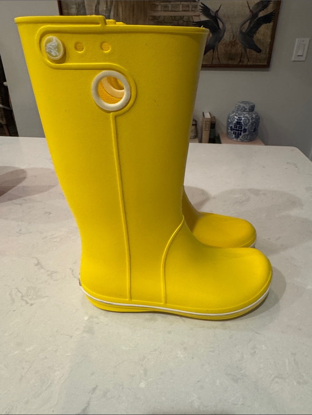 CROCS Kids Crocband Jaunt Bright Yellow Tall Waterproof Rain Boots Size 5W - Picture 3 of 7